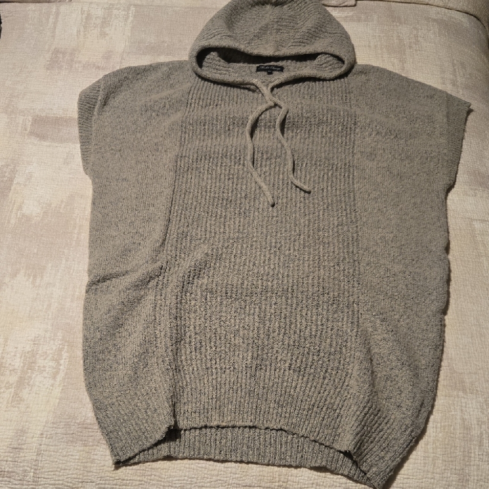 Gray Hooded Sweater Poncho